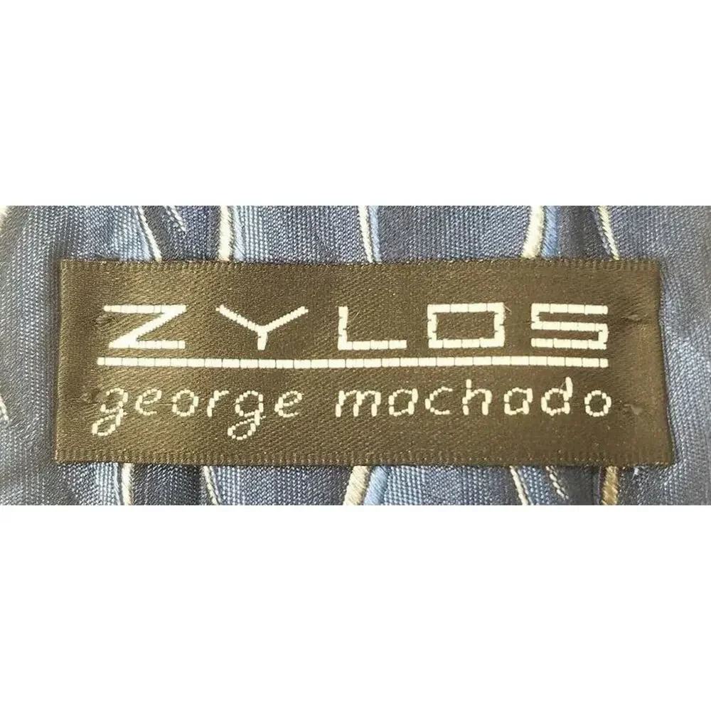 Zylos by George Machado Neck Tie Blue Geometric 100% Silk 56